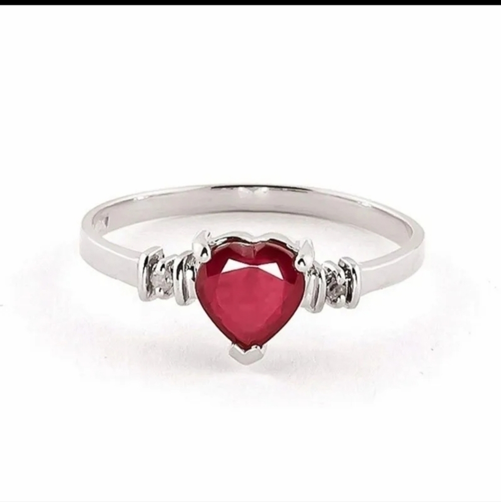 Silver-Plated Red Heart Stone Ring Sizes 6 & 8